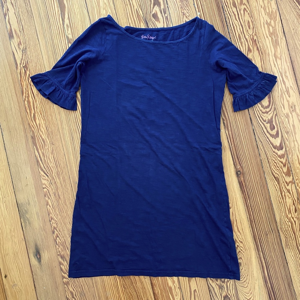 Lilly Pulitzer Navy Pima Somerset Dress Ruffle Sleeves Small S